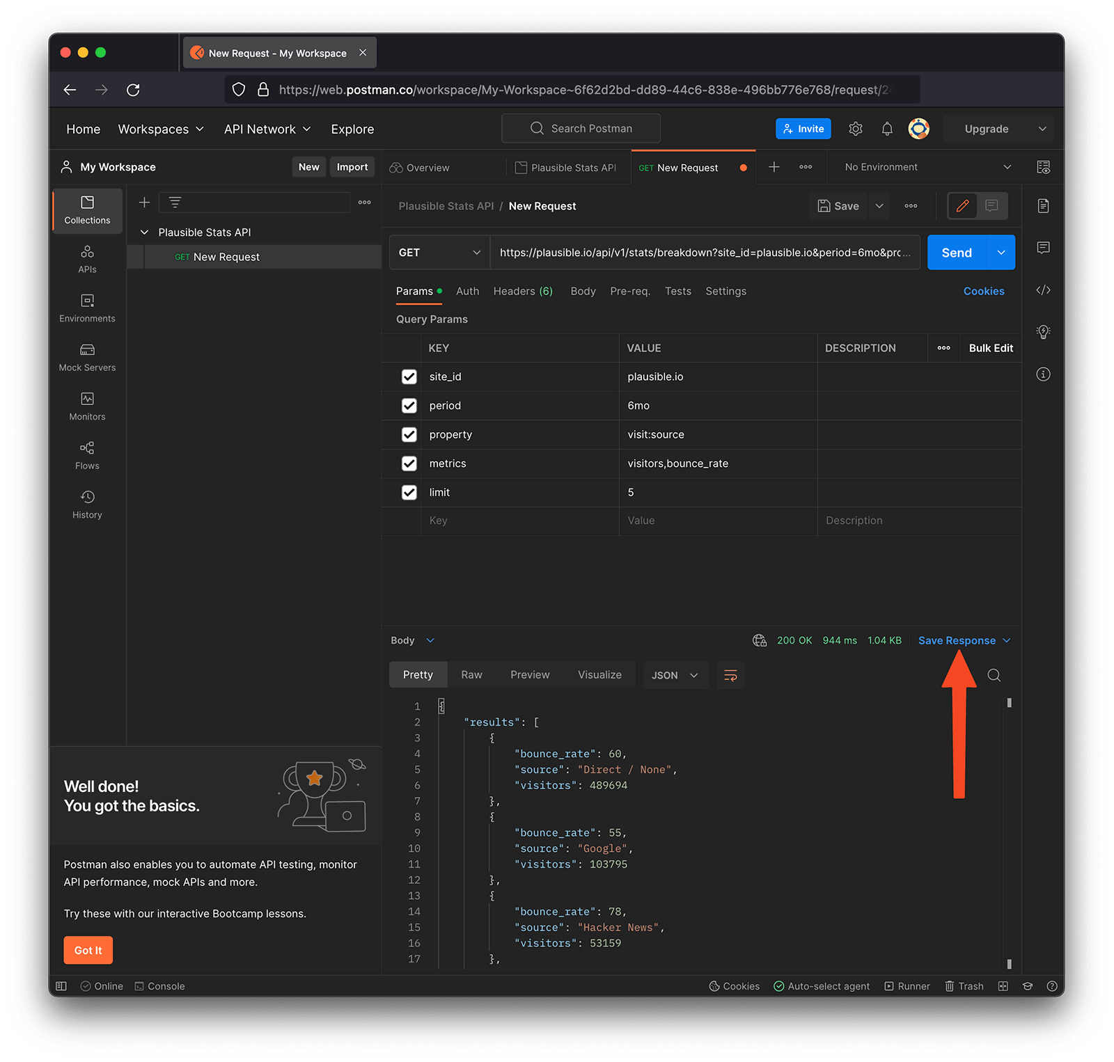 Download the response as a .json file (Save Response)