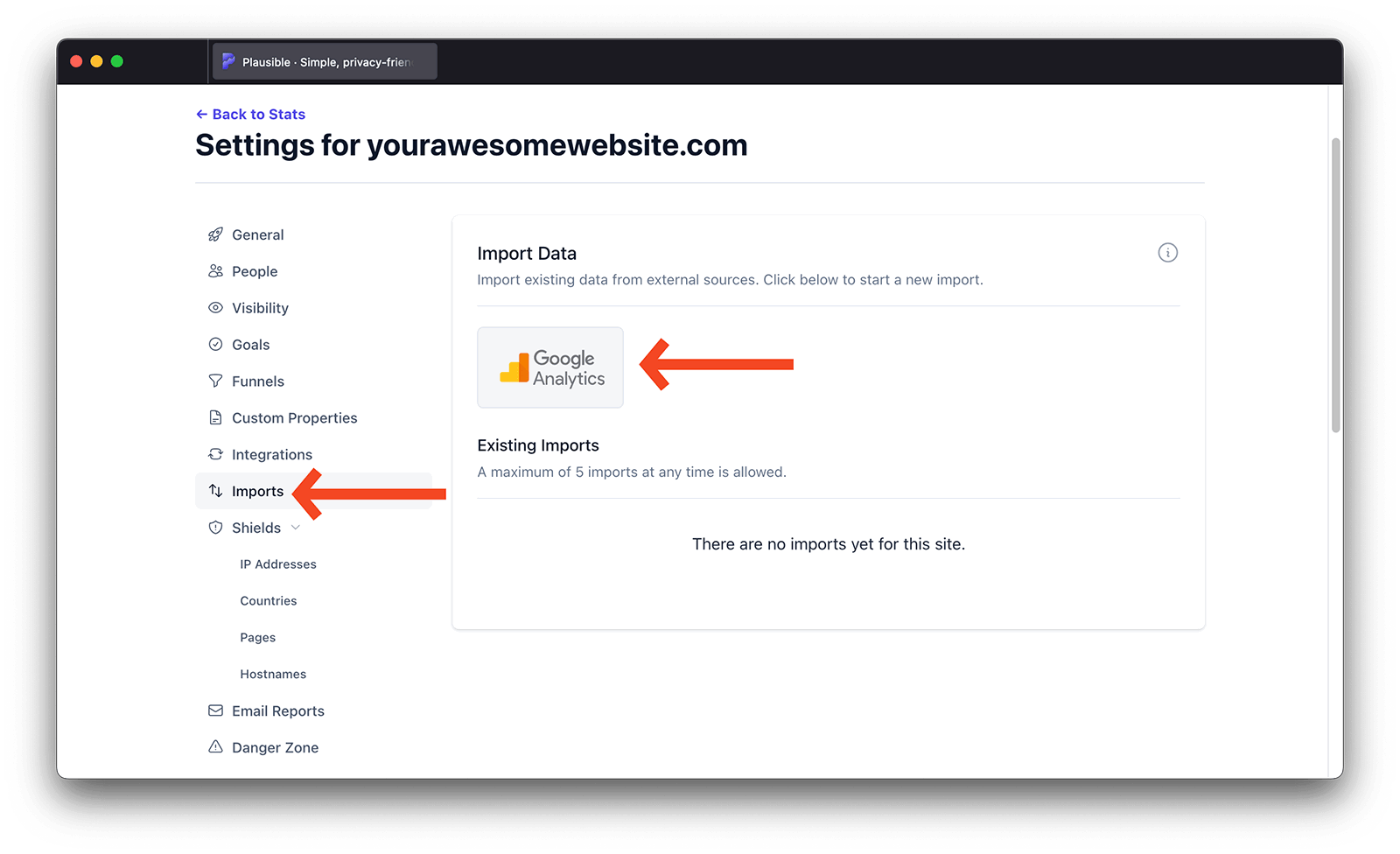 Import Google Analytics data into Plausible